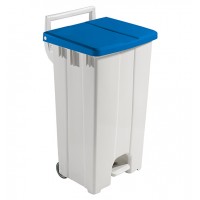 Poubelle blanc avec couvercle à pédale et roues 90 L